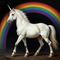 a unicorn walking on a rainbow in the space in the style of Caravaggio, digital art, high quality, highly detailed, high coherence, anatomically correct, Caravaggio, concept art, marterpiece n-6