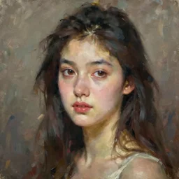 oil painting of self - portrait girl styled by fang li jun