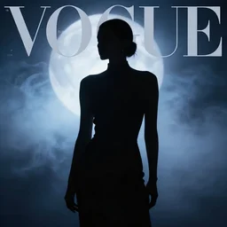 fashion model silhouette smoke, soft blue moon light, blur stars, vogue cover style, poster art, high detail, intricate oil painting, multiple exposure, by stanley kubrick