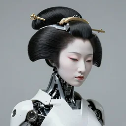 fine art portrait head shot minimal geisha cyborg mech by ilm and bill sienkiewicz and emmanuel shiu, zaha hadid, simplified neo - futuristic tactical, posed feminine, studio, mamiya 6 5 mm photograph, iso 4 0 0, f / 5. 6, hyperrealism, studio lighting, high detail, sharp focus, trending artstation, cgsociety