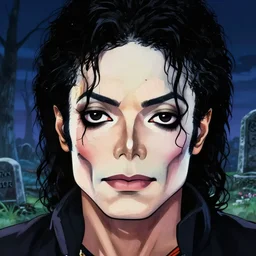 michael jackson!!!! realistic dramatic !big face realistic close up concept art  of michael jackson frankenstein as a dragon ball Z  character,dark eye sockets,  graveyard landscape at night , 4k anime character illustration by akira toriyama, artstation