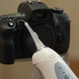 water flosser product image, close - up, high resolution photography, dslr, 3 point lighting, highly detailed, natural color scheme, still from movie by denis villeneuve