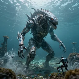 esoteric kraken like monster who lives under a lake of methane who controls robots
