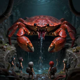 - A group of little people who live in the sewers, in the dark and are about to be eaten by an enormous mutant crab. Digital Art by Michael Mariano.