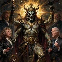 terrifying, surreal portrait of joe biden as cthonic war deity by j. c. leyendecker, bosch, willim blake, jon mcnaughton, and beksinski