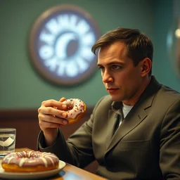 photo still of james bond eat donut, 8 k 8 5 mm f 1 6