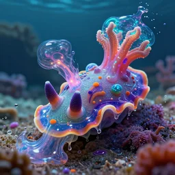 jelly rococo gel seaslugs leaking plasma and colorful auras, liquid, drippy, splashing, scifi 3 d paint spray by beeple, rob gonsalves, jeff koons, jacek yerka, m. c. escher. sea slug