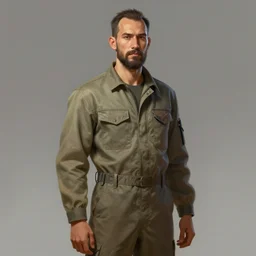 portrait of a man by greg rutkowski, he is about 4 0 years old, mixture between vietnamese, persian and texan, receding hairline, beard, very tall and slender, he is wearing a utilitarian jumpsuit, highly detailed portrait, digital painting, artstation, concept art, smooth, sharp foccus ilustration, artstation hq