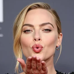 a portrait of Margot Robbie blowing a kiss, detailed face