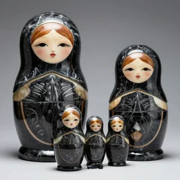 aligned xenomorph nesting dolls, made of dark shinny marble. by h. r. giger and david lachapelle.