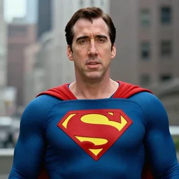 film still of Nic Cage as Superman