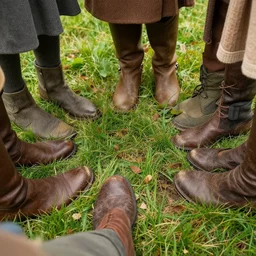 a group of hobbits admiring the hairiness of their feet