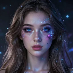 girl with long hair, cosmic, magical, high detail of the face, high detail, high modernization, ultra mega super hyper realistic, ultra mega super hyper beautiful