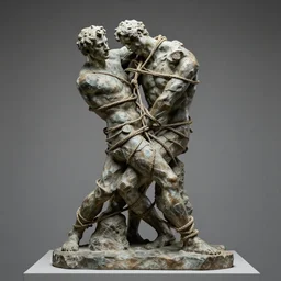sculpture of human struggling to break their bonds