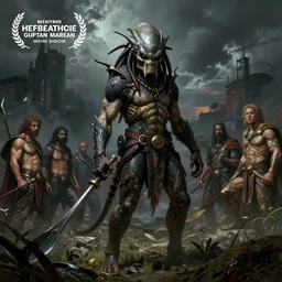 the predator in the style of wayne barlowe, gustav moreau, goward, bussiere, roberto ferri, santiago caruso, luis ricardo falero, frazetta