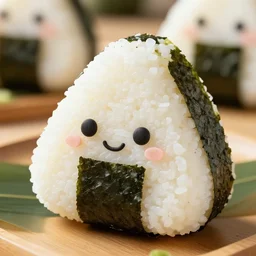 photo of onigiri with cute faces, high detail, funny, 8k,