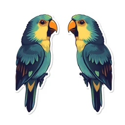symmetrical cute parrots, vector sticker art, sticker, clean background, illustration, spread sheet, game icon