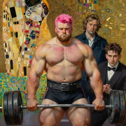 socialist realism portrait of thick muscular weightlifter zarya from overwatch with pink hair by alexander mcqueen, by roberto ferri, by tom bagshaw, by j. c. leyendecker and klimt, by austin osman spare, highly detailed oil painting, very intricate, cinematic lighting, award - winning, american romanticism, artstation, cgsociety, official art, octane
