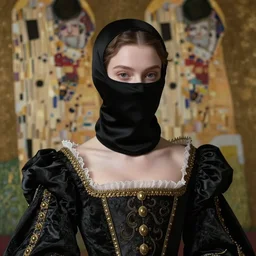 a masterpiece ultrarealistic ultradetailed portrait of a incredibly beautiful princess in black balaclava. baroque renaissance. medium shot, intricate, elegant, highly detailed. trending on artstation, digital art, by stanley artgerm lau, wlop, rossdraws, james jean, andrei riabovitchev, marc simonetti, yoshitaka amano. background by james jean and gustav klimt, light by julie bell, 4 k, porcelain skin.