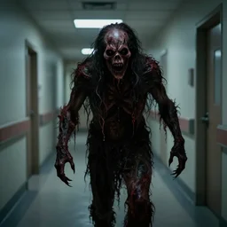 a scary and grotesque monster lurking in a hospital hallway, grotesque, scary, dark, low lighting - n 4