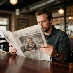 man reading newspaper in a bar, memphis