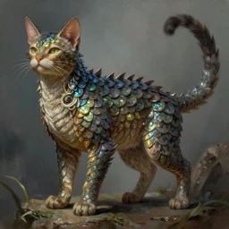 a detailed fantasy painting of a cat scale animal, by lauri blank, artgerm, evelyn de morgan, 8K, 50mm lens