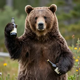 grizzly bear with bottles for arms