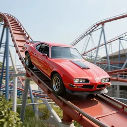 a 1 9 6 6 pontiac gto driving on shivering timbers rollercoaster, first - person perspective, fujifilm quicksnap 4 0 0 photography