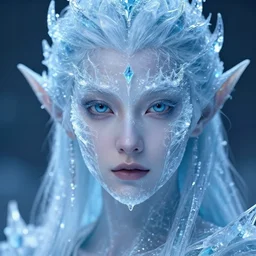 a portrait photo of an ice elemental, human features, extremely detailed, beautiful portrait, fantasy art, face mad out of ice, ice person, photorealistic