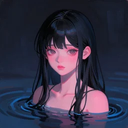 3d dark infrared octane render concept art by D. Jun, by Mo Xiang Tong Xiu, by Igarashi Daisuke, beauty portrait anime minimalists girls under dark pink and blue water. cute sad face. dramatic deep light, trending on artstation, oil painting.