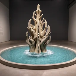 neo tribal fountain biennale exhibition, water, pond, majestic installation, contemporary art, biennale, 3 d printing
