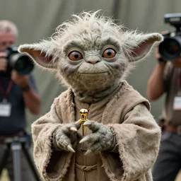 Yoda on the set of Lord of the Rings, highly detailed, high quality, HD, 4k, 8k, Canon 300mm, professional photographer, 40mp, lifelike, top-rated, award winning, realistic, sharp, no blur, edited, corrected, trending
