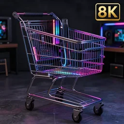 gamer shopping cart, rgb neon lights, high resolution, high detail, 8 k