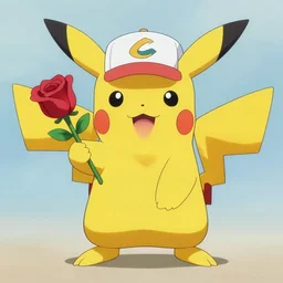 james from pokemon holding a red rose
