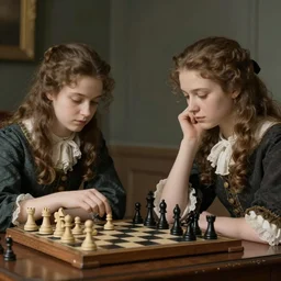 two young women playing chess by Jean-Honoré Fragonard. highly detailed. 8k. depth of field. photography