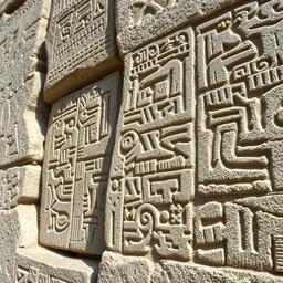 closeup photo of mayan hieroglyphics carved into limestone