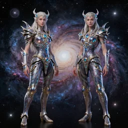 beautiful gemini twins, cosmic, astronomy, galaxy, fantasy character art, ultra realistic, wide angle, intricate details, the fifth element artifacts, highly detailed by peter mohrbacher, hajime sorayama, wayne barlowe, boris vallejo, aaron horkey, gaston bussiere, craig mullins