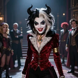 epic beautifull hyper realistic cruella de vil - disney villains, gorgeous lighting by kim jung giu weta studio, mucha, bautista and norman rockwell and greg rutkowski and tom bagshaw and james gurney and lucasfilm
