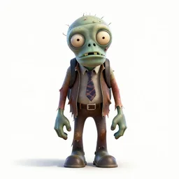 wise zombie in tattered clothes, stylized pixar-style 3d render, full body, standing, isolated on a pure white background, centered, whole figure in frame, sharp focus, studio lighting