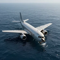 a distant crashed airplane on the ocean, concept art, octane render, unreal engine 5, trending on artstation, hyperrealistic, highly detailed, high quality, 8 k, path traced, beautiful, elegant, geometrically correct, calm sea, high coherence, high contrast, masterpiece, beautiful composition, centered, beautiful sea, cinematic