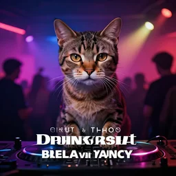 a drunk techno head cat, at a rave in berlin, professional photography, beautiful composition, gorgeous lighting, techno cat, award winning photo
