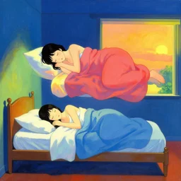 a woman sleeps in levitation above her bed vibrant by akihiko yoshida and edward hopper 1 2 3 4 5