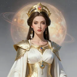 portrait of the powerful empress of the solar system in the style of stephan martiniere. glowing, ornate and intricate linework, sharp focus, depth of field, stunning, dynamic lighting, ultrafine and hyperdetailed.