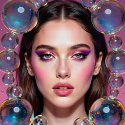 glamor portrait face symmetry, morena baccarin, surrounded reflective glass bubbles ( ( iridescent ) ), intricate detailed photorealistic by hannah yata, mark brooks, helene knoop, artgerm, charlie bowater, mandy jurgens and alex ross, bold colors, artstation