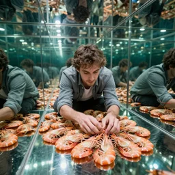 Shrimp man trapped in a room of infinite mirrors