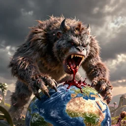 a ravenous big chungus is devouring the world, with blood dropping from his mouth, Greg rutkowski, Trending artstation, cinematográfica, digital Art