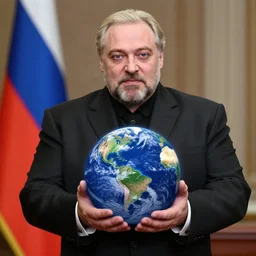 Alexander Lukashenko as a supervillain, holding earth in his hands