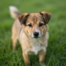 a closeup, 4 5 mm, detailed photograph of real dog in grass land, beautiful low light, 4 5 mm, by franz lanting
