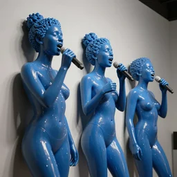 3 d human female heads coming out of a wall singing soul music to each other, pearlescent blue, octane smooth masterpiece, highly detailed dino valls wayne barlowe machiej kuciara, dramatic lighting, medium shot, low angle, uhd 8 k, sharp focus
