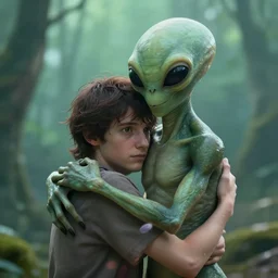 an alien hugging a human realistic cinematic 3 5 mm 8 k hdr